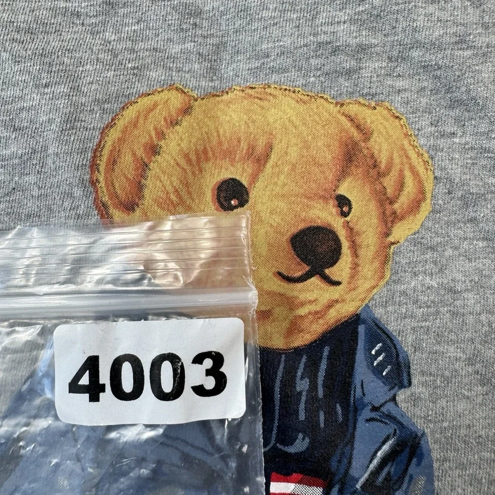 Polo Ralph Lauren Gray Polo Bear American Flag Mens Graphic Cotton Shirt 2XL NWT